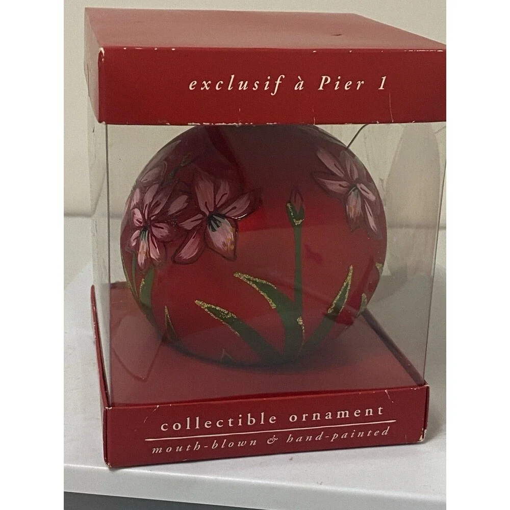 Pier 1 Exclusive Hand Painted & Christmas Ornament w box poinsettia